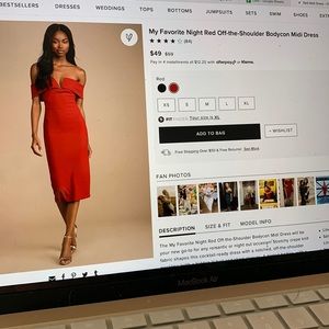 Lulus my favorite night red off-the-shoulder bodycon midi dress